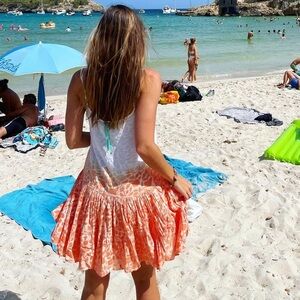 Juliet Dunn Dress - London white and orange ombré tiered